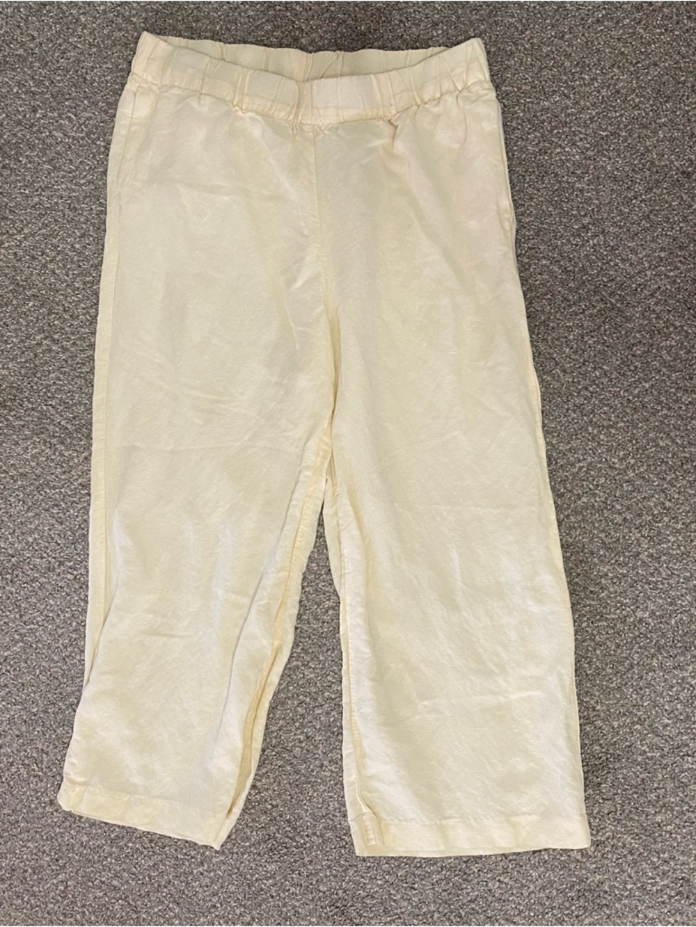 H&M Womens Large Linen And Viscose Blend Light Yellow Pants With Pockets EUC